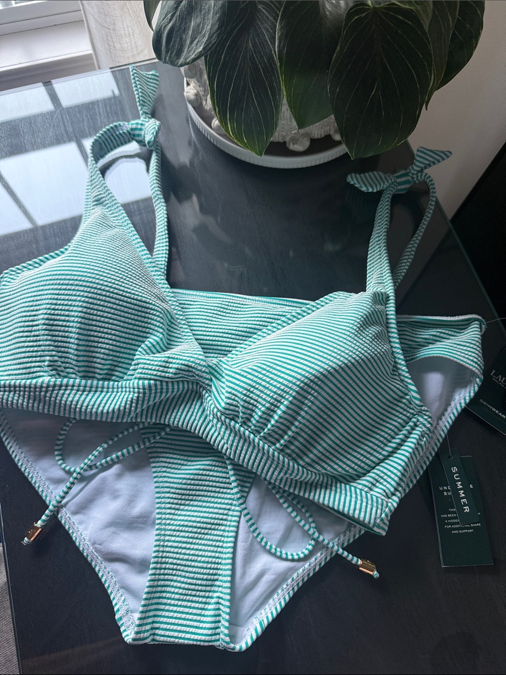 Ralph Lauren Mint Green and White Striped Bikini